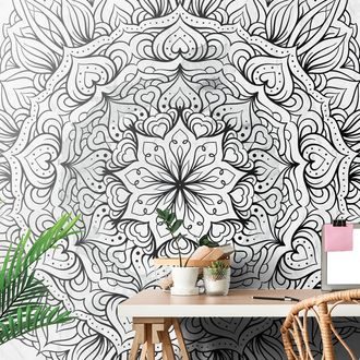 WALLPAPER ABSTRACT ETHNIC MANDALA IN BLACK AND WHITE - BLACK AND WHITE WALLPAPERS - WALLPAPERS
