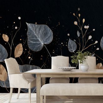 ZELFKLEVEND FOTOBEHANG ELEGANTE GOUDEN EN ZILVEREN BLADEREN - FOTOBEHANG BLADEREN - FOTOBEHANG