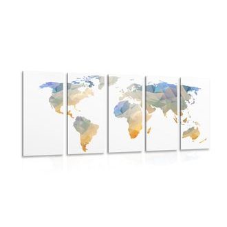 5-PIECE CANVAS PRINT POLYGONAL WORLD MAP - PICTURES OF MAPS - PICTURES