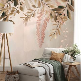 TAPET AUTOADEZIV FRUNZE ROZ DESCHIS ȘI BEJ - TAPETE FRUNZE - TAPETURI