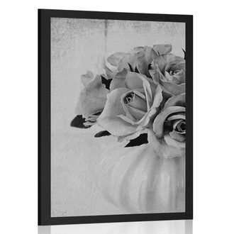 AFFICHE ROSES DANS UN VASE EN NOIR ET BLANC - NOIR ET BLANC - AFFICHES