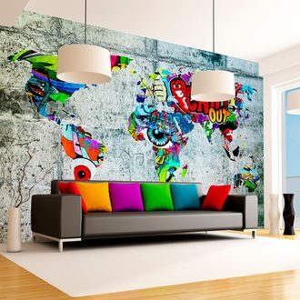 Selbstklebende Tapete Graffiti-Weltkarte