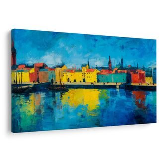 OBRAZ BAREVNÉ MĚSTO U ŘEKY - BAREVNÉ DOMY - OBRAZY