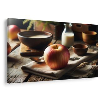 OBRAZ JABLKO NA DŘEVĚNÉM STOLE - OBRAZY JÍDLA A NÁPOJE - OBRAZY