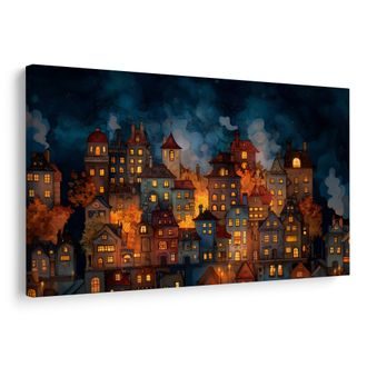 OBRAZ VÁNOČNÍ VESNICE POD HVĚZDAMI - BAREVNÉ DOMY - OBRAZY