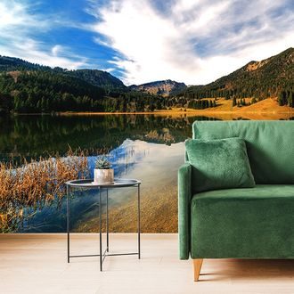 WALL MURAL LAKE UNDER THE HILLS - WALLPAPERS NATURE - WALLPAPERS