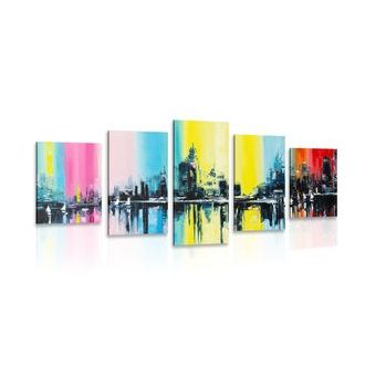 5-PIECE CANVAS PRINT OIL PAINTING OF A CITY - PICTURES OF CITIES - PICTURES
