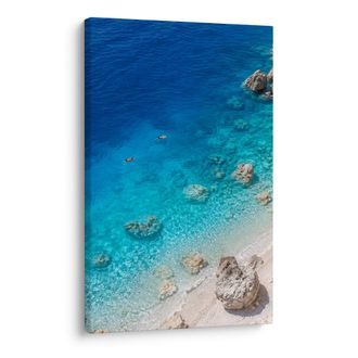 TABLEAU SUR TOILE – BAIGNADE DANS UNE MER CRISTALLINE - TABLEAUX DE LA MER ET DE LA PLAGE - TABLEAUX