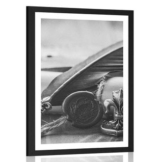POSTER WITH MOUNT HISTORICAL PEN AND PARCHMENT IN BLACK AND WHITE - BLACK AND WHITE - POSTERS