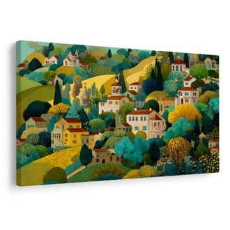 WANDBILD MALERISCHES DORF INMITTEN DER NATUR - BUNTE HÄUSER - BILDER