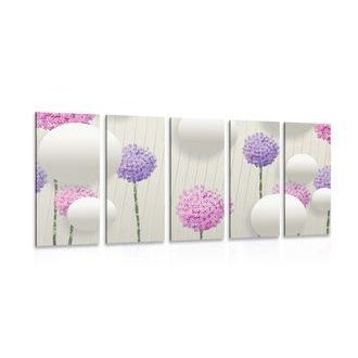 5-PIECE CANVAS PRINT INTERESTING FLOWERS WITH ABSTRACT ELEMENTS AND PATTERNS - ABSTRACT PICTURES - PICTURES