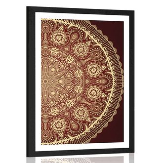 POSTER WITH MOUNT ORNAMENTAL MANDALA WITH A LACE IN BURGUNDY COLOR - FENG SHUI - POSTERS