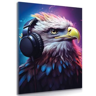 КАРТИНА НА ПЛАТНО – ОРЕЛ СЪС СЛУШАЛКИ - КАРТИНИ НА ПАРТИ ЖИВОТНИ СЪС СЛУШАЛКИ - КАРТИНИ