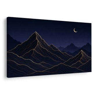 TABLEAU SUR TOILE – MONTAGNES NOCTURNES SOUS LA LUNE - TABLEAUX DE MONTAGNE - TABLEAUX