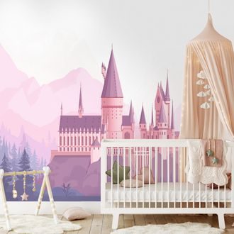 SAMOLEPÍCÍ TAPETA KOUZELNÝ RŮŽOVÝ HRAD V HORÁCH - DĚTSKÉ TAPETY - TAPETY