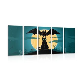5-DÍLNÝ OBRAZ PŘÁTELSKÁ STRAŠIDLA ZA ÚPLŇKU MĚSÍCE - OBRAZY KOČKY - OBRAZY