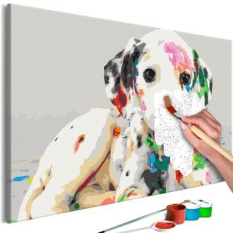 Obraz maľovanie podľa čísiel pomaľované šteniatko - Colourful Puppy