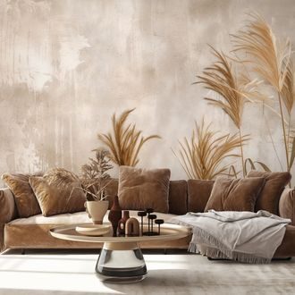 ZELFKLEVEND FOTOBEHANG PAMPAGRAS OP BEIGE ACHTERGROND - FOTOBEHANG BLOEMEN - FOTOBEHANG