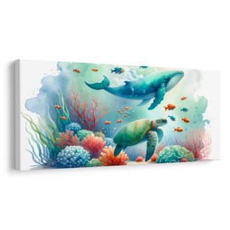 TABLEAU SUR TOILE – TORTUE ET BALEINE DANS L’OCÉAN - IMAGES DU MONDE SOUS-MARIN - TABLEAUX