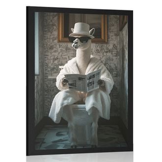 PLAKÁT ALPAKA S NOVINAMI NA ZÁCHODĚ - ZVÍŘATA - PLAKÁTY