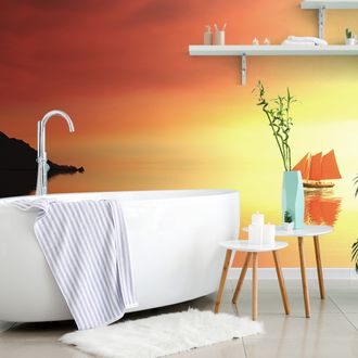 WALL MURAL ORANGE SAILBOAT - WALLPAPERS NATURE - WALLPAPERS