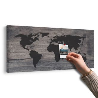 OBRAZ NA KORKU MAPA SVĚTA NA TMAVÉM DŘEVĚ - OBRAZY NA KORKU - OBRAZY