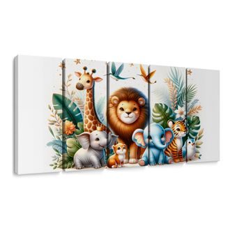 5-DÍLNÝ OBRAZ ZVÍŘECÍ PŘÁTELÉ V DŽUNGLI - DĚTSKÉ OBRAZY ZVÍŘÁTKA - OBRAZY
