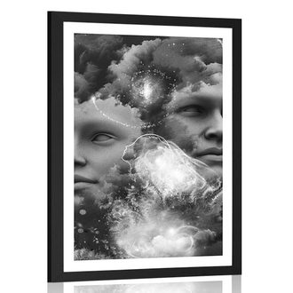 POSTER WITH MOUNT VIRTUAL MIND IN BLACK AND WHITE - BLACK AND WHITE - POSTERS