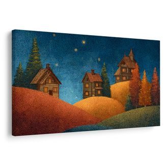 OBRAZ KOUZELNÁ VÁNOČNÍ VESNIČKA - BAREVNÉ DOMY - OBRAZY