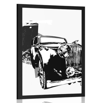 Poster Schwarz-weißes Retro-Auto mit Abstraktion