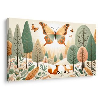 OBRAZ LIŠKY POD LÉTAJÍCÍM MOTÝLEM - DĚTSKÉ OBRAZY ZVÍŘÁTKA - OBRAZY