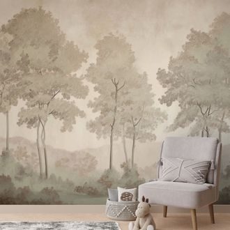 TAPET AUTOADEZIV ACUARELĂ DELICATĂ DE PĂDURE - TAPET PĂDURE - TAPETURI