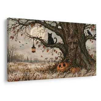 OBRAZ STROM ŽIVOTA S ČERNOU KOČKOU - HALLOWEENSKÉ A HOROROVÉ OBRAZY - OBRAZY