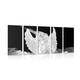 5-PIECE CANVAS PRINT BLACK AND WHITE CARING ANGEL IN THE SLY - BLACK AND WHITE PICTURES - PICTURES