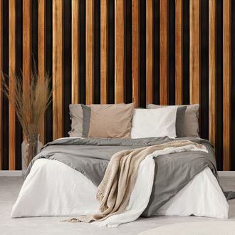 TAPET IMITAȚIE LAMELE DE LEMN PE FUNDAL NEGRU - TAPETURI - 🔥 REDUCERE TOTALÃ