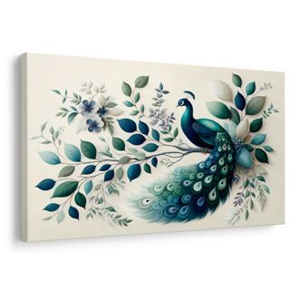 WANDBILD ELEGANTER PFAU ZWISCHEN BLÄTTERN - WANDBILDER PFAUEN - BILDER
