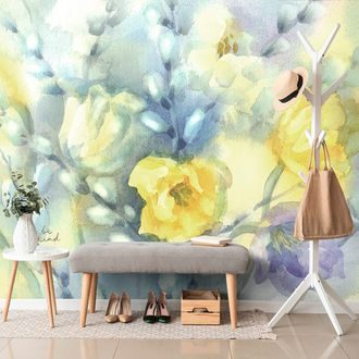 SELF ADHESIVE WALLPAPER WATERCOLOR YELLOW TULIPS - SELF-ADHESIVE WALLPAPERS - WALLPAPERS