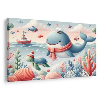 OBRAZ KAPITÁN VELRYBA A ŽELVA - DĚTSKÉ OBRAZY ZVÍŘÁTKA - OBRAZY