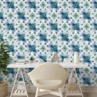 TAPETA MODRÉ AKVARELOVÉ KVĚTY - VZOROVANÉ TAPETY - TAPETY