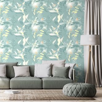 SELF ADHESIVE WALLPAPER MAGICAL LILY IN BLUE VERSION - SELF-ADHESIVE WALLPAPERS - WALLPAPERS