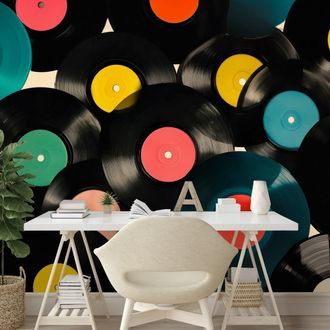 SAMOLEPILNA TAPETA PISANE RETRO VINILNE PLOŠČE - GLASBENE FOTOTAPETE - TAPETE