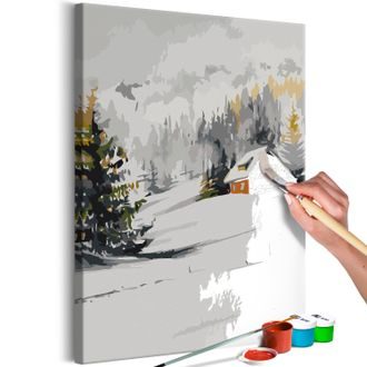 Pictare conform numerelor cabanuță în peisajul de iarnă - Winter Cottage