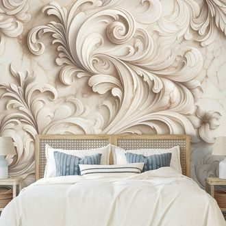 TAPETE ELEGANTE BEIGE ORNAMENTE AUF MARMOR - TAPETEN - 🔥 TOTALAUSVERKAUF