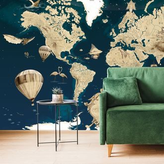 SAMOLEPÍCÍ TAPETA KRESLENÁ KRÁLOVSKY MODRÁ MAPA - SAMOLEPÍCÍ TAPETY - TAPETY