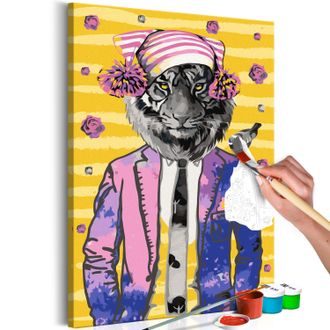 Picture painting by numbers tiger in hat