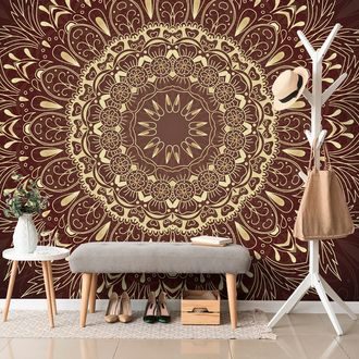 WALLPAPER GOLDEN MANDALA ON A BURGUNDY BACKGROUND - WALLPAPERS FENG SHUI - WALLPAPERS