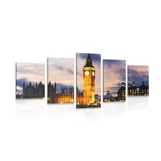5 part picture night time Big Ben in London