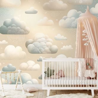 SAMOPRZYLEPNA FOTOTAPETA BAJKOWE DESZCZOWE CHMURY - TAPETA DLA DZIECI - TAPETY