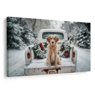 OBRAZ VÁNOČNÍ PES NA ZASNĚŽENÉ CESTĚ - VÁNOČNÍ A ZIMNÍ OBRAZY - OBRAZY