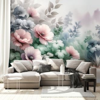 SAMOLEPÍCÍ TAPETA AKVARELOVÉ PASTELOVÉ KVĚTINY - WALLPAPERS FLOWERS - WALLPAPERS